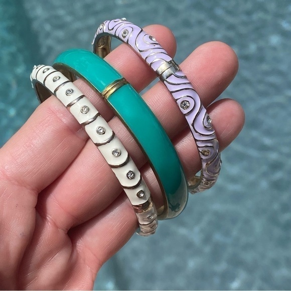THREE Sequir bangle bracelets designer Gold White Green Purple Enameled - Picture 2 of 10